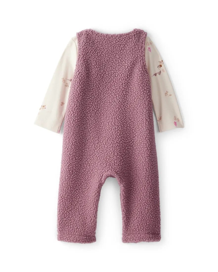Outra vista de Jardineira bebê sherpa com blusa - multicor