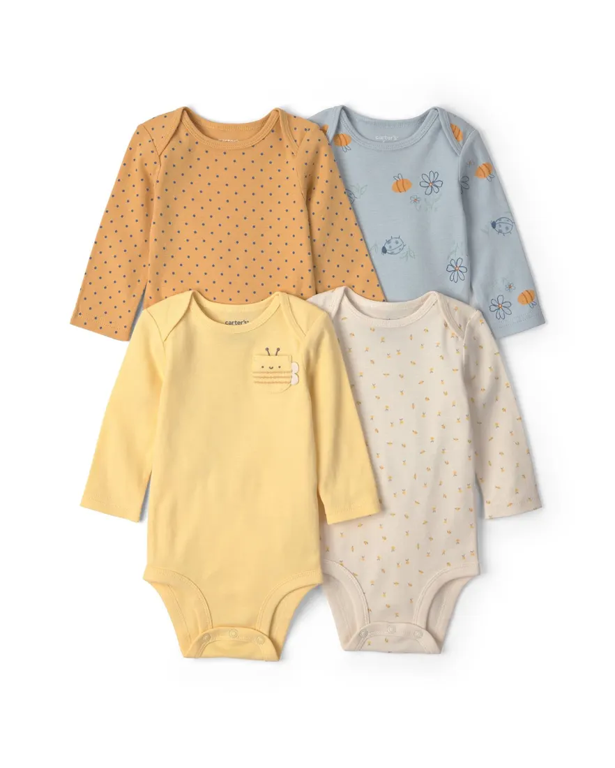 Kit body bebê 4 peças floral e poá - Multicor
