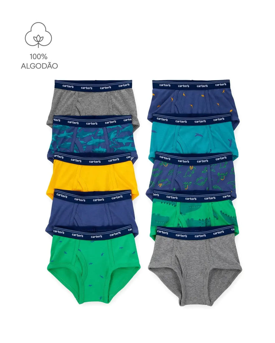 Kit cueca infantil 10 peças slip mescla dino multicor