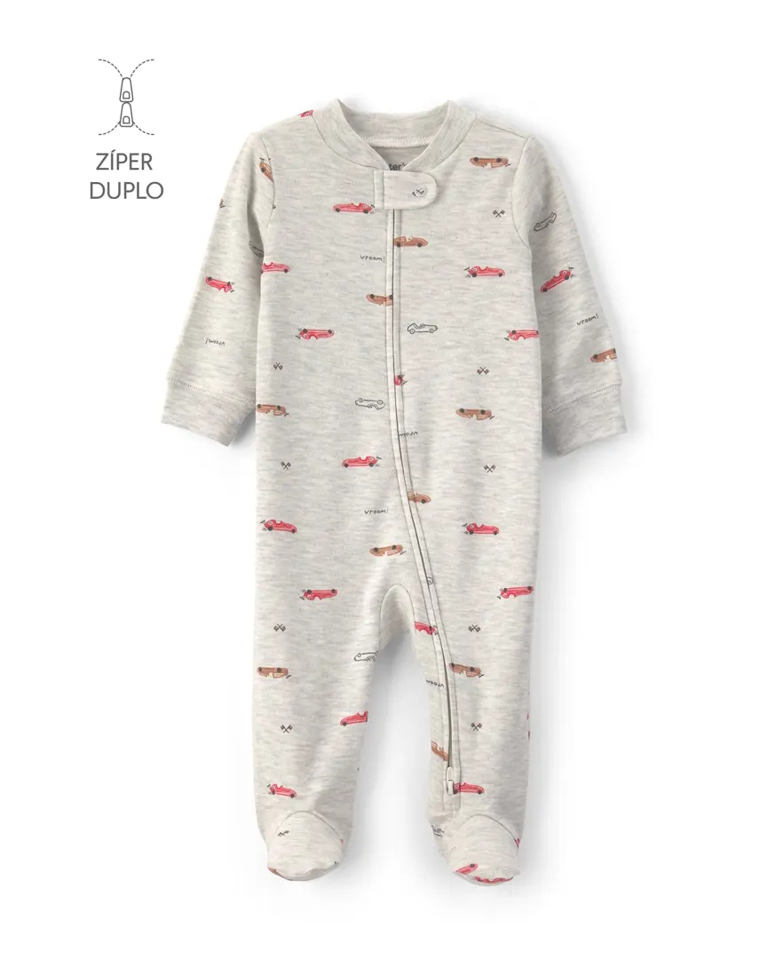 Macacão bebê com pezinho estampado - Cinza