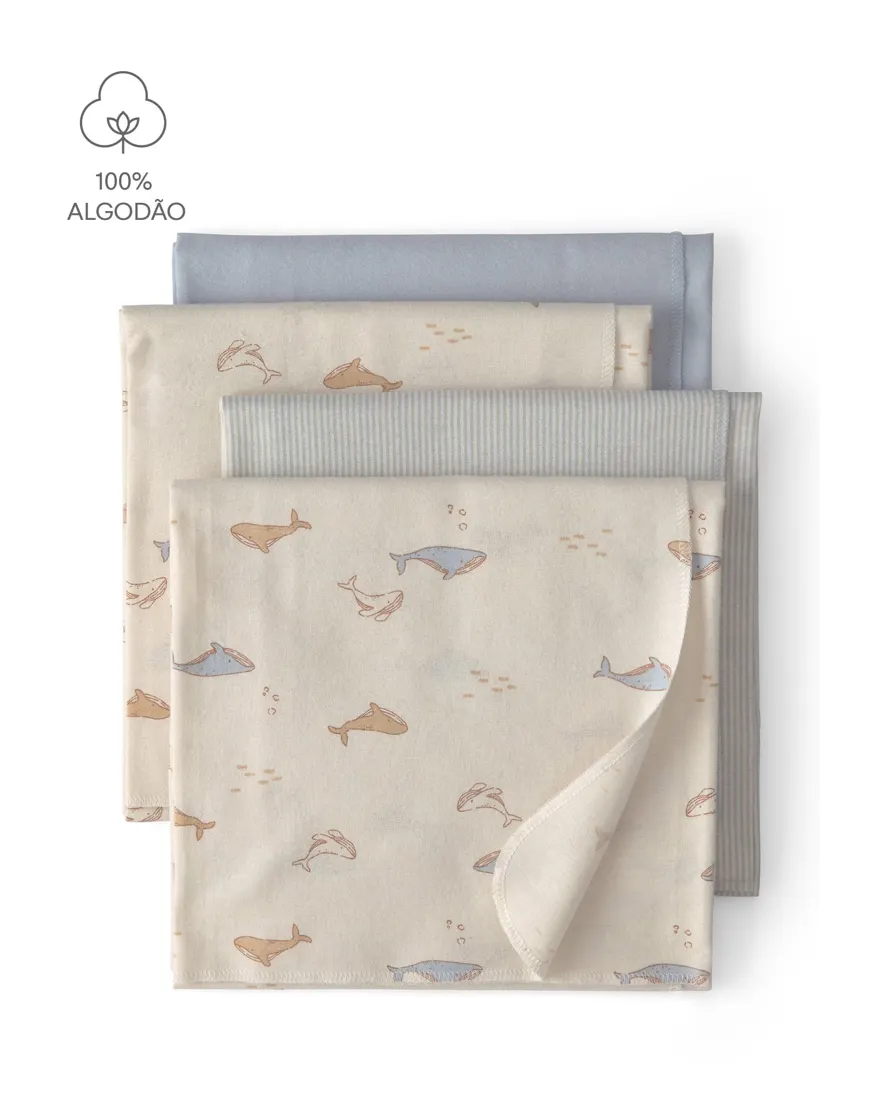 Kit cueiro bebê 4 peças estampado - Multicor