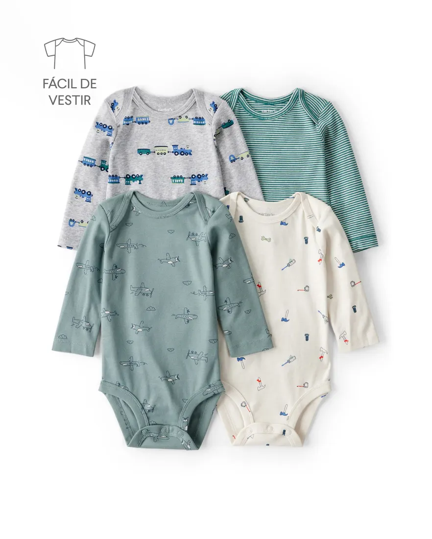 Kit body bebê 4 peças trenzinhos - multicor