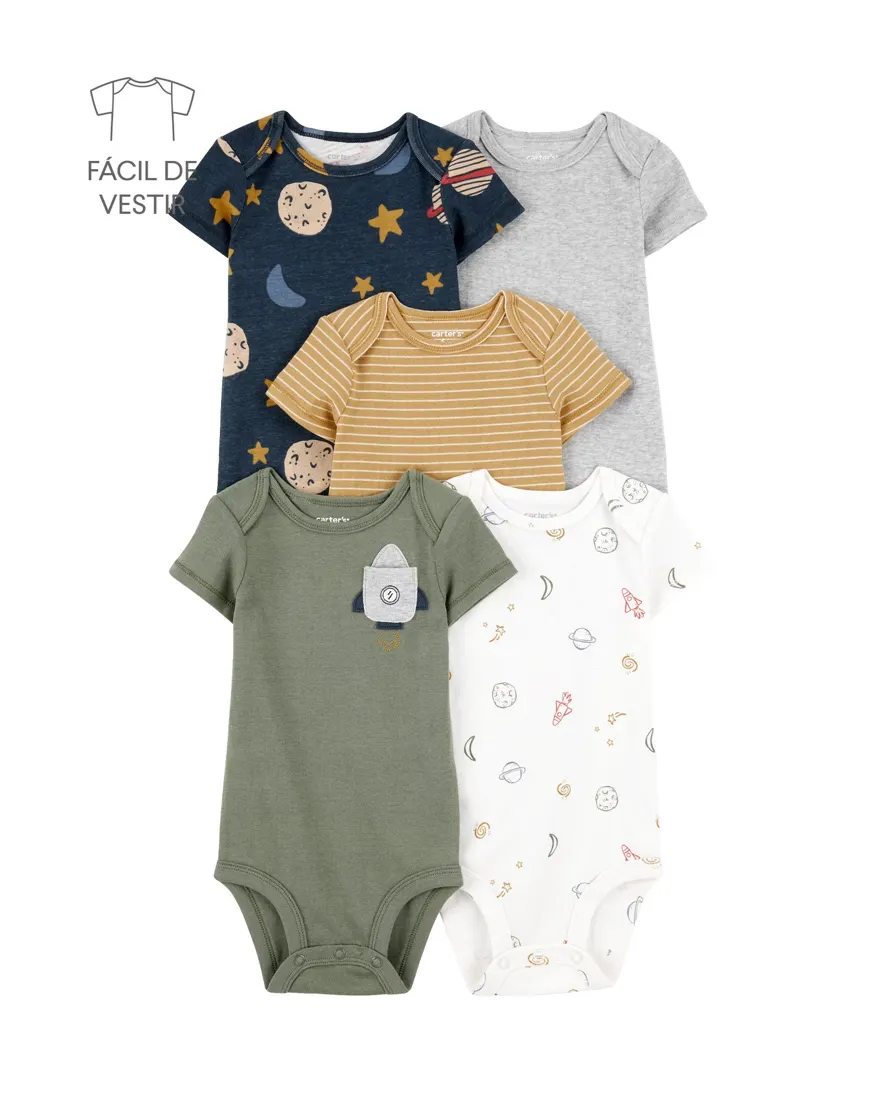 Kit body bebê 5 peças planetas e foguetes - multicor