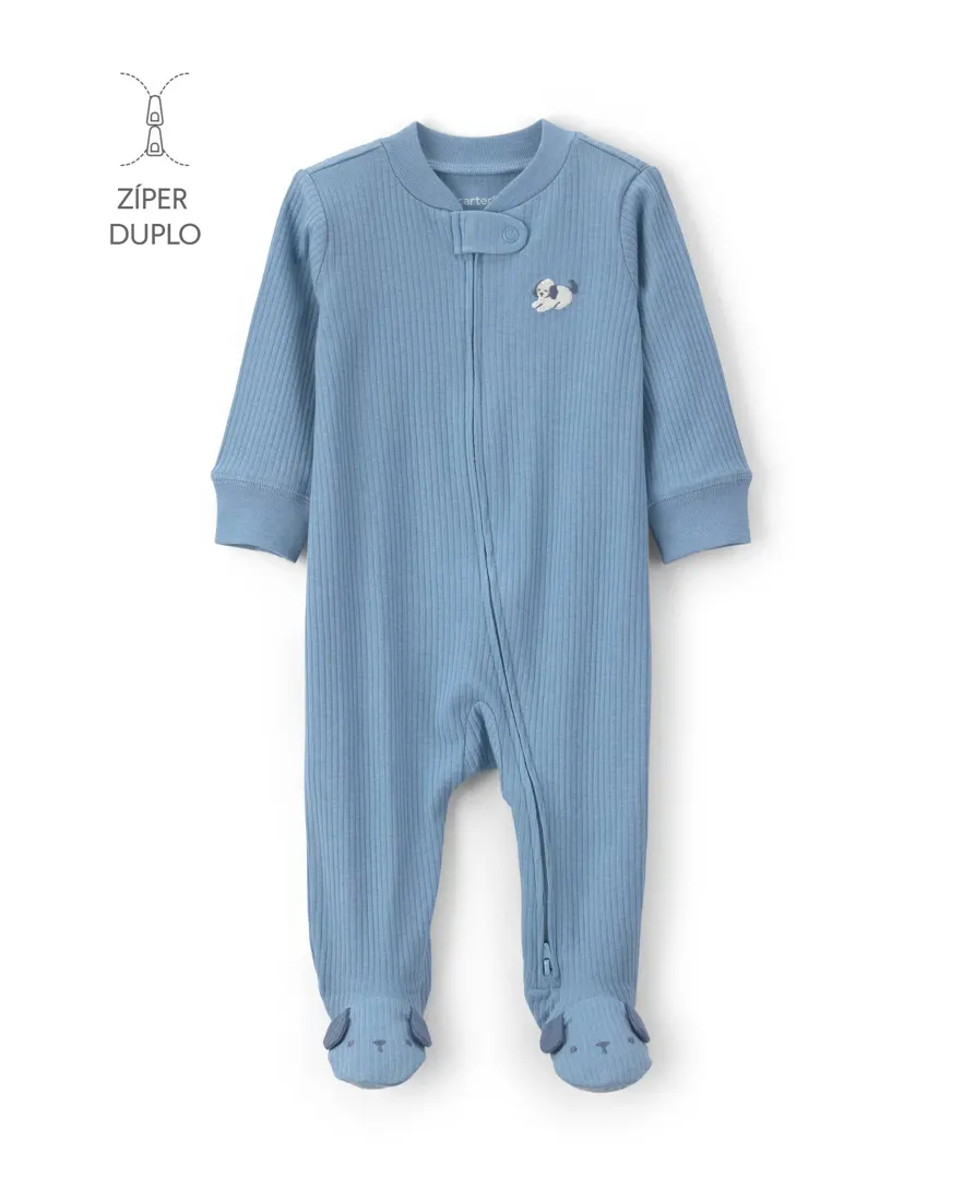 Macacão bebê com pezinho canelado estampado - Azul