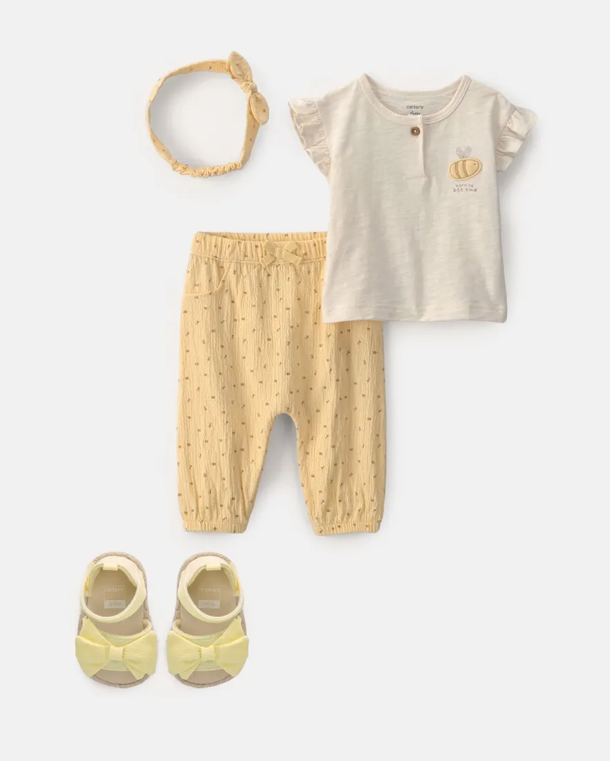Outra vista de Conjunto com sandália e faixa de cabelo bebê menina + caixa de presente M 4 peças