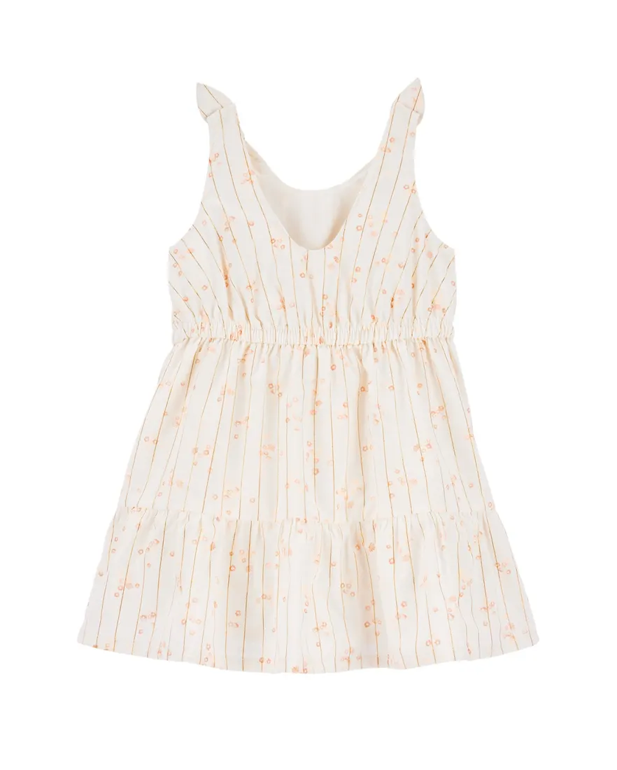 Outra vista de Vestido infantil evasê texturizado com laço off-white