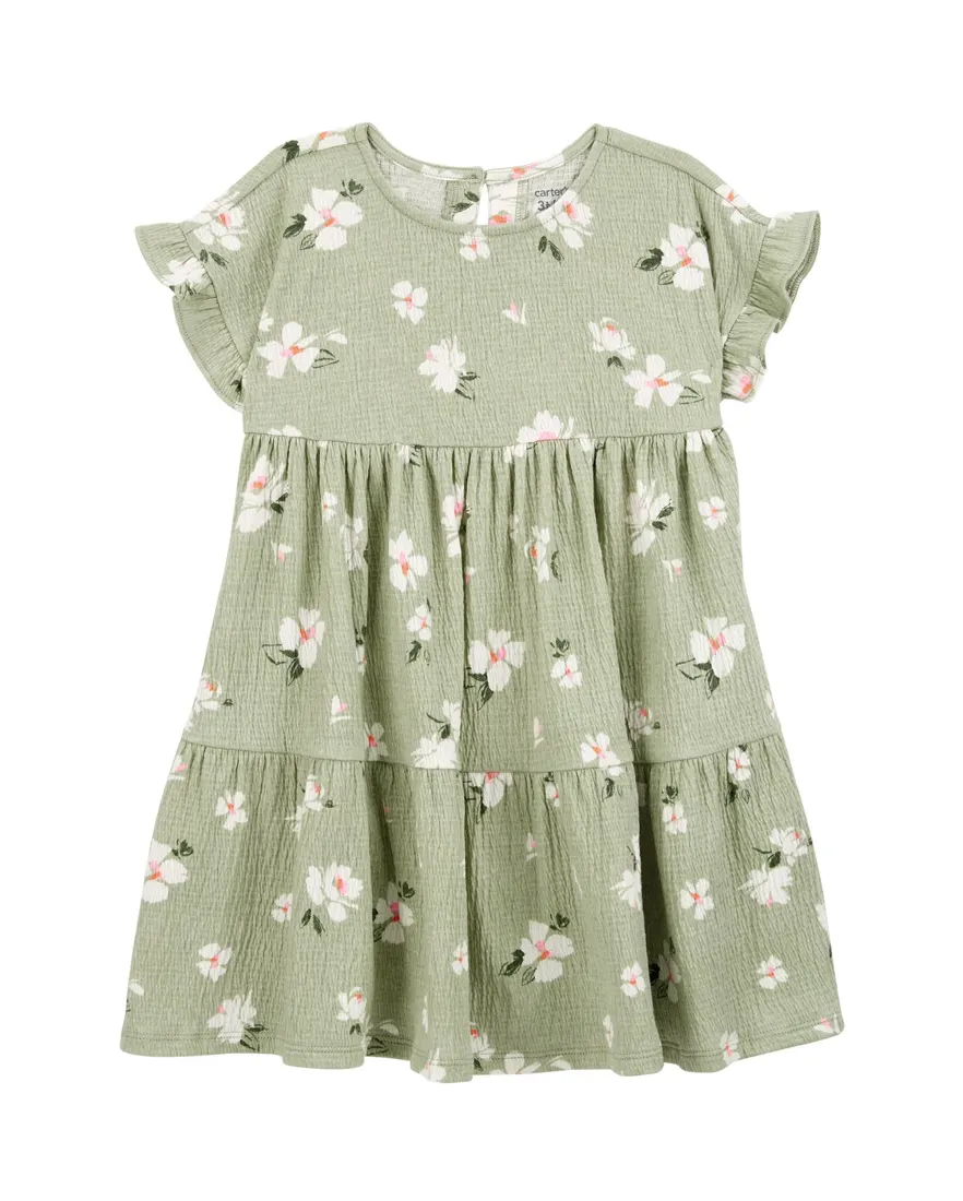 Outra vista de Vestido infantil evasê floral verde