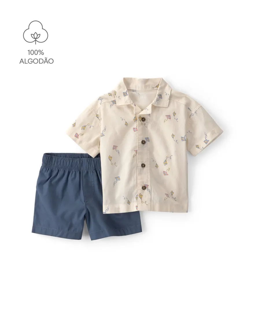 Conjunto curto bebê 2 peças estampado - Multicor