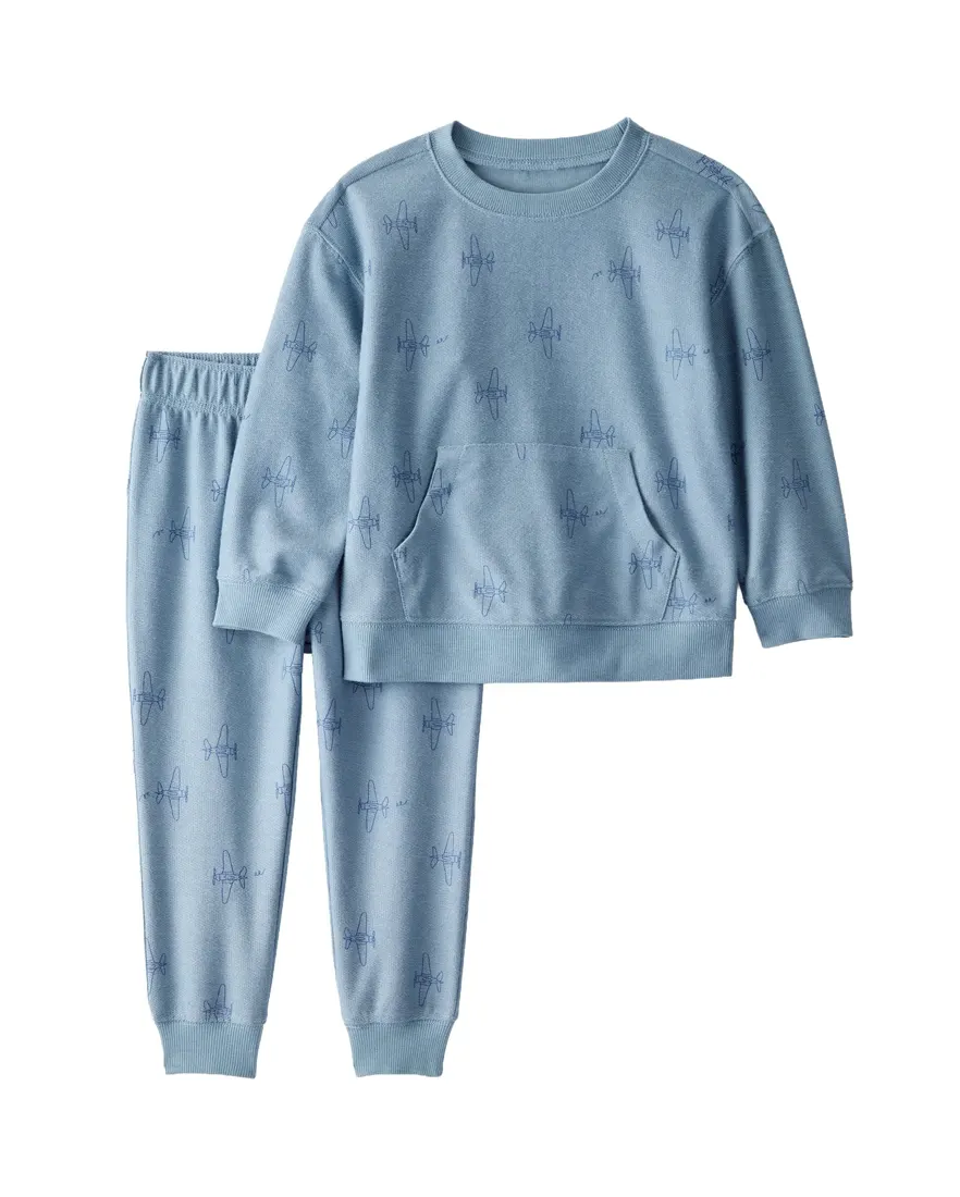 Conjunto longo infantil 2 peças avião - azul