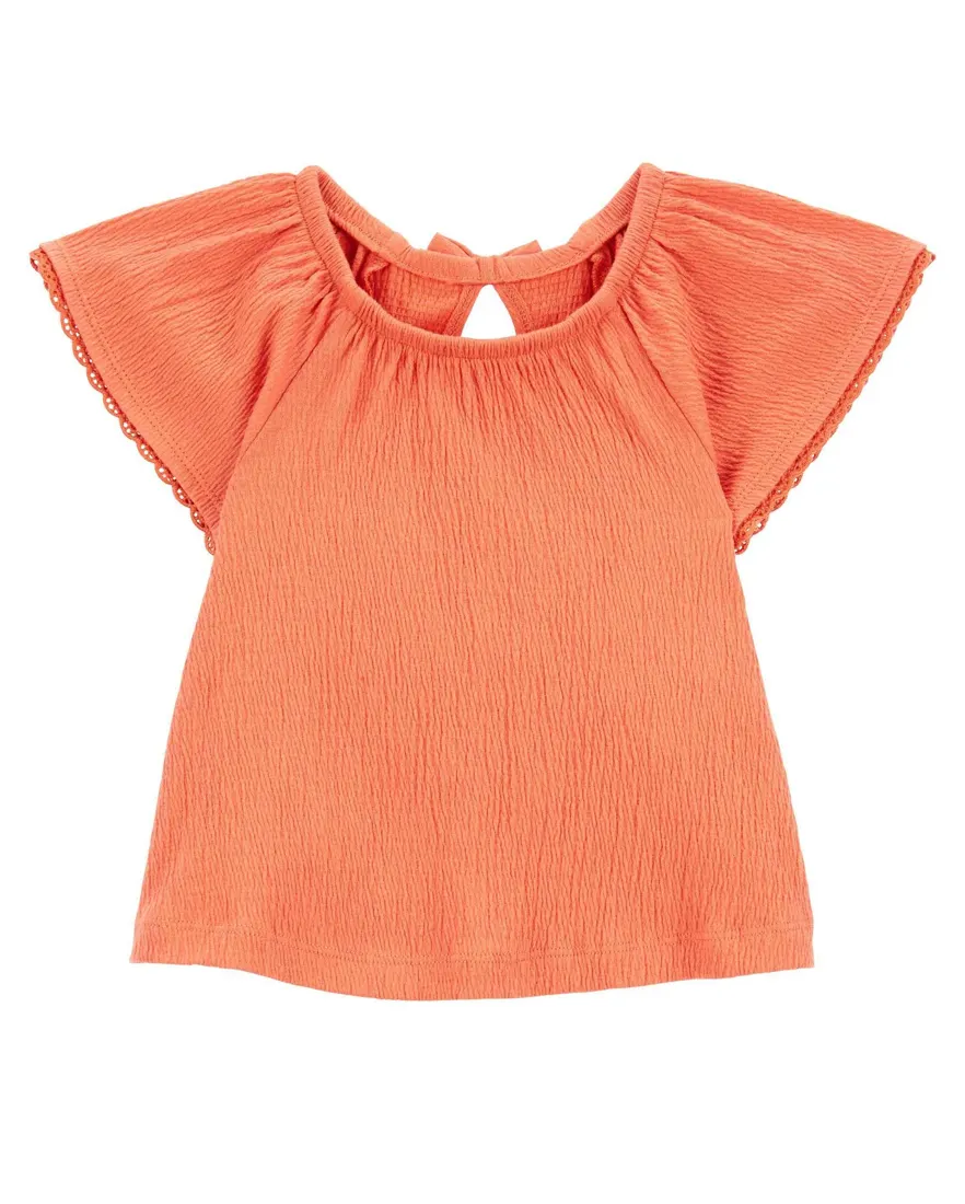 Blusa infantil manga curta com babado laranja