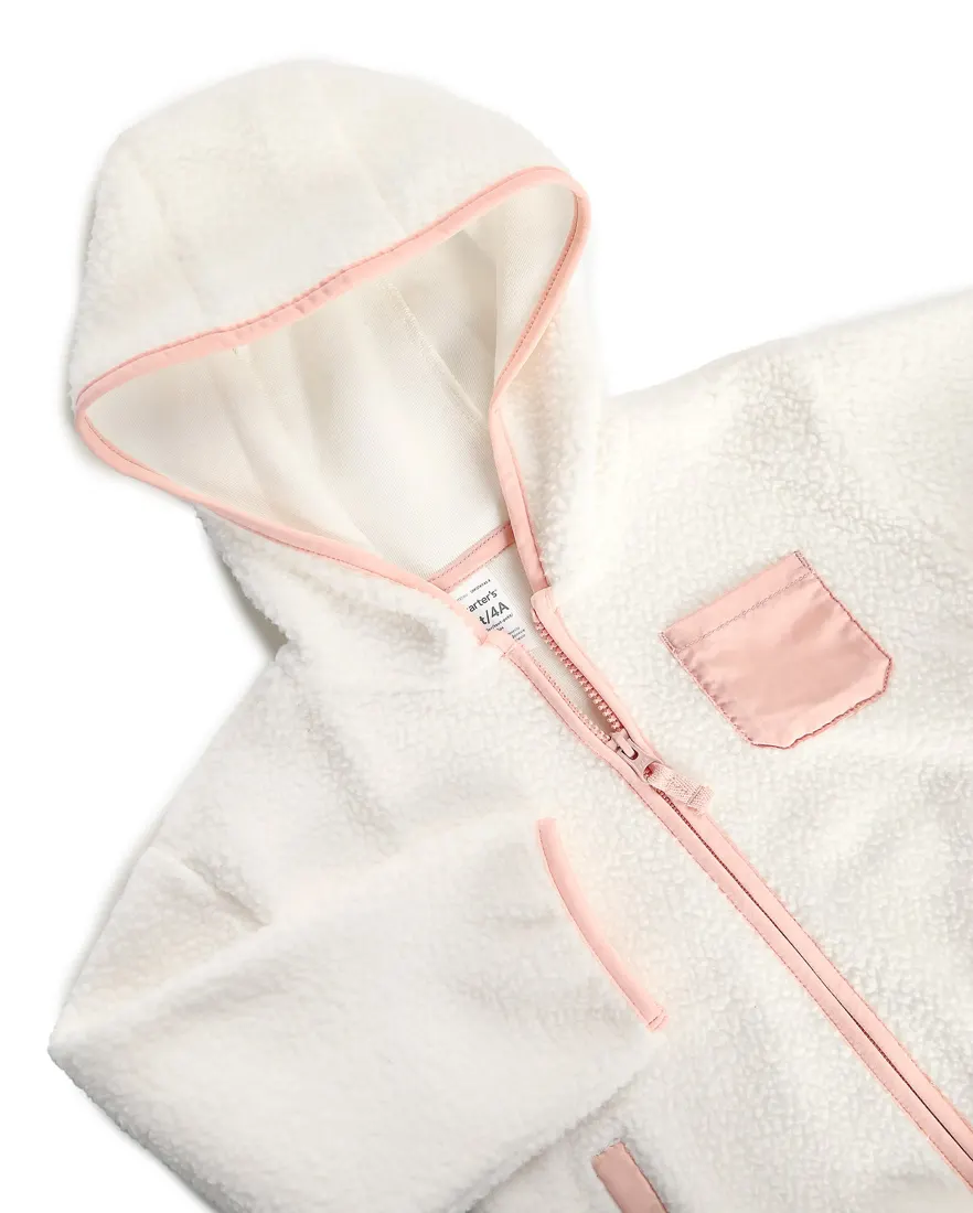 Outra vista de Casaco infantil sherpa com capuz e bolsos - branco