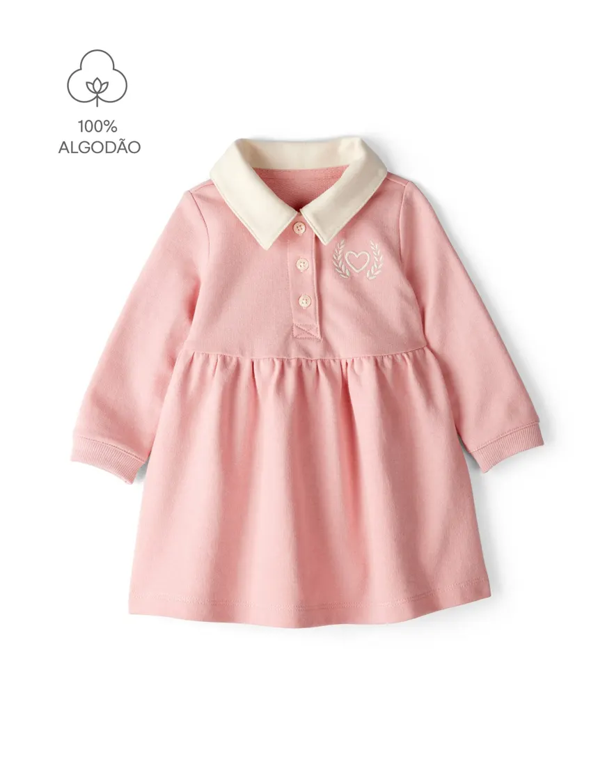 Vestido polo bebê evasê com calcinha - rosa