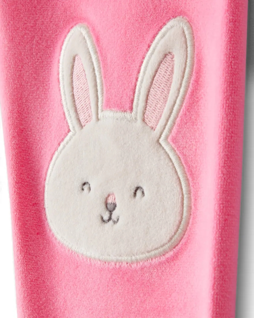 Outra vista de Pijama longo infantil 2 peças em plush coelho - rosa