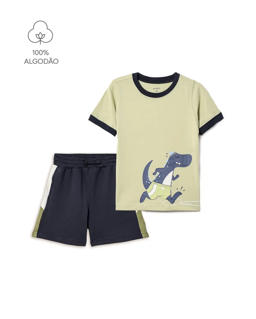 Conjunto infantil menino em algodão dinossauro 2 peças - Multicor