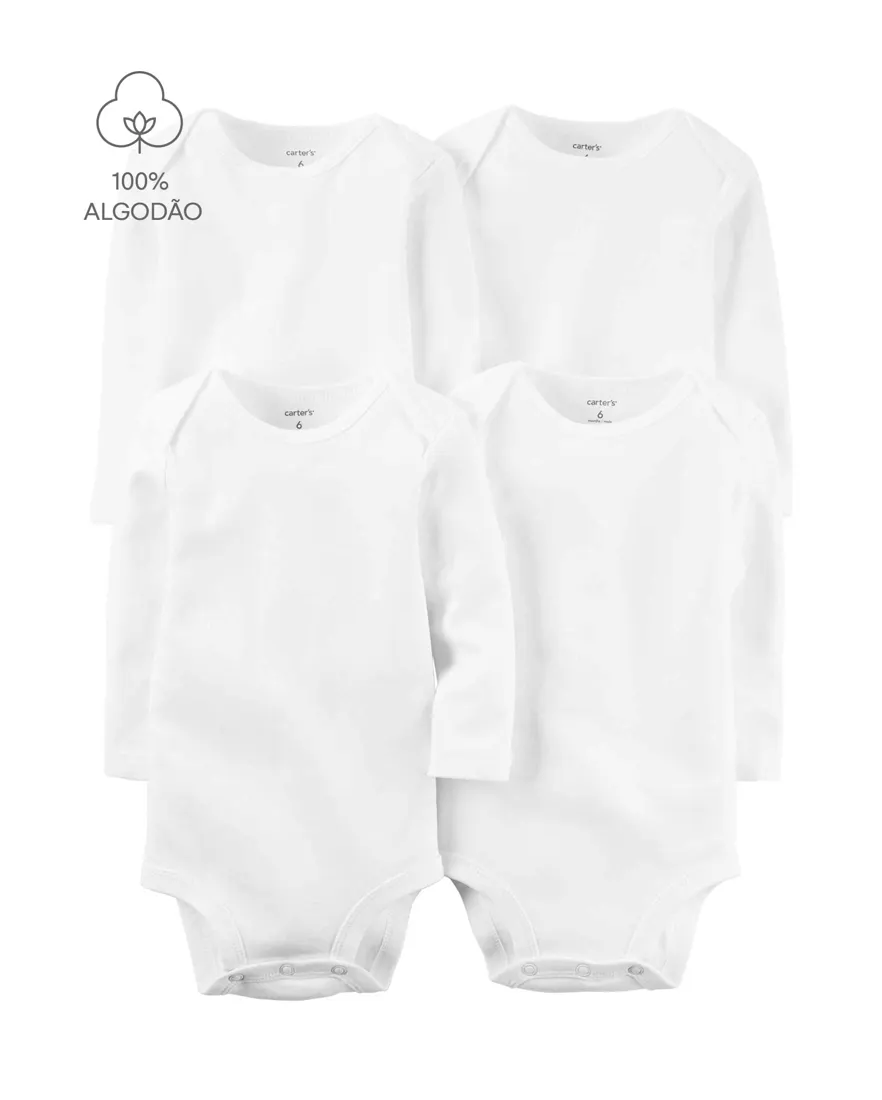 Kit body bebê 4 peças manga longa - branco