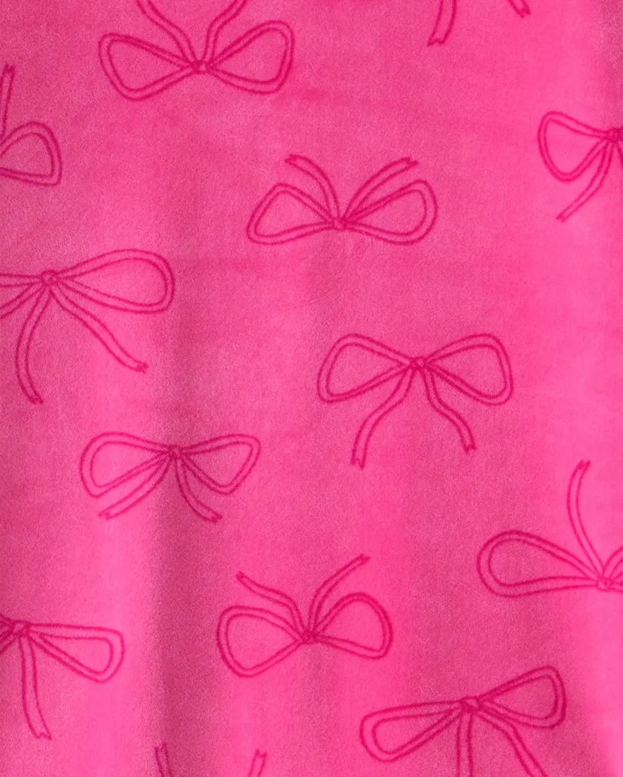 Outra vista de Pijama infantil menina em plush laço 2 peças - Rosa Escuro