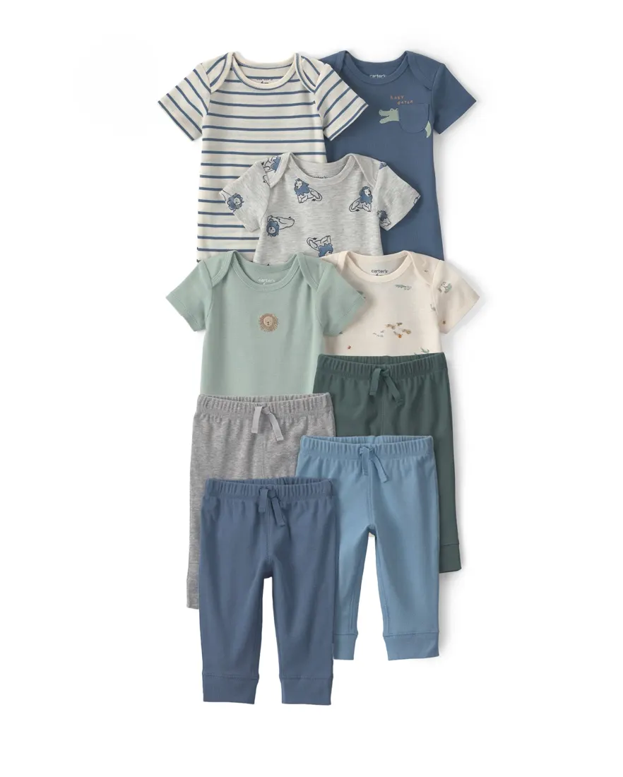 Conjunto bebê menino em algodão estampa animal 9 peças - Multicor