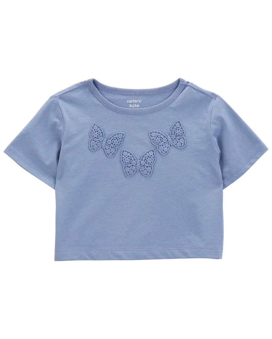 Camiseta cropped infantil manga curta borboletas s azul