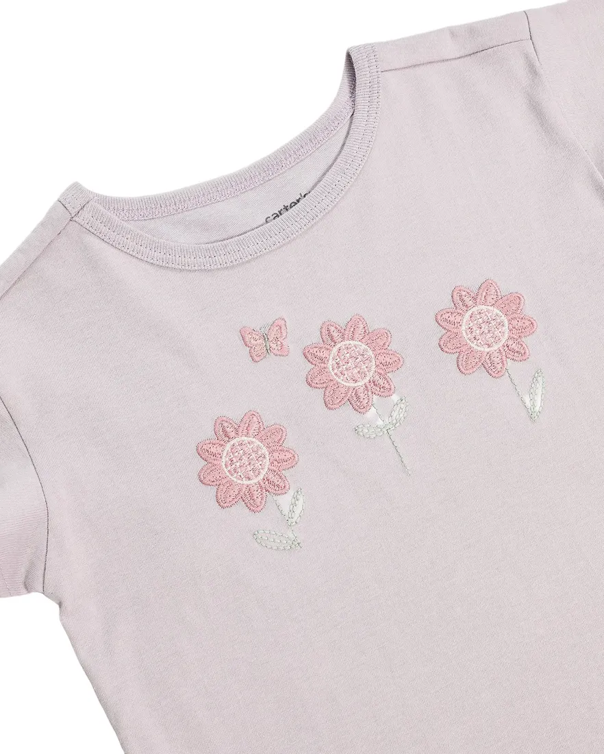 Outra vista de Camiseta infantil com bordado floral - lilás