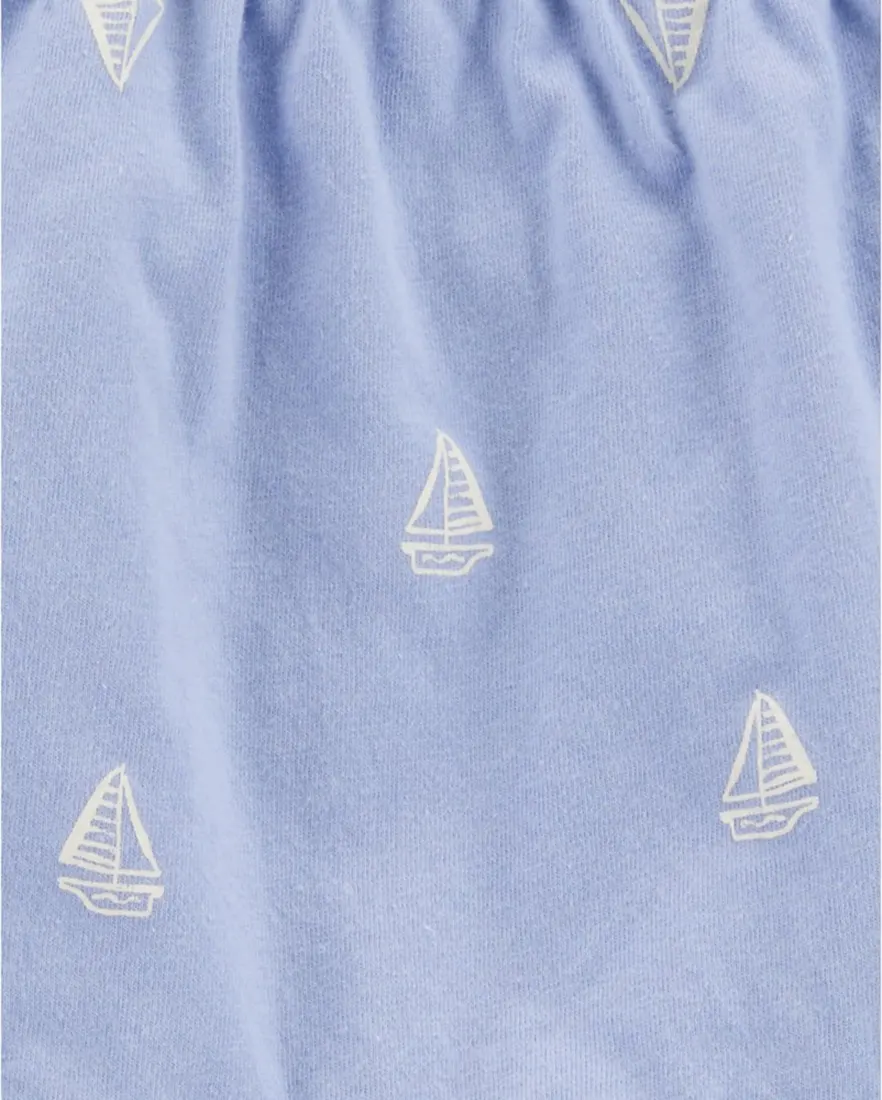 Outra vista de Conjunto curto infantil 2 peças canelada barco azul