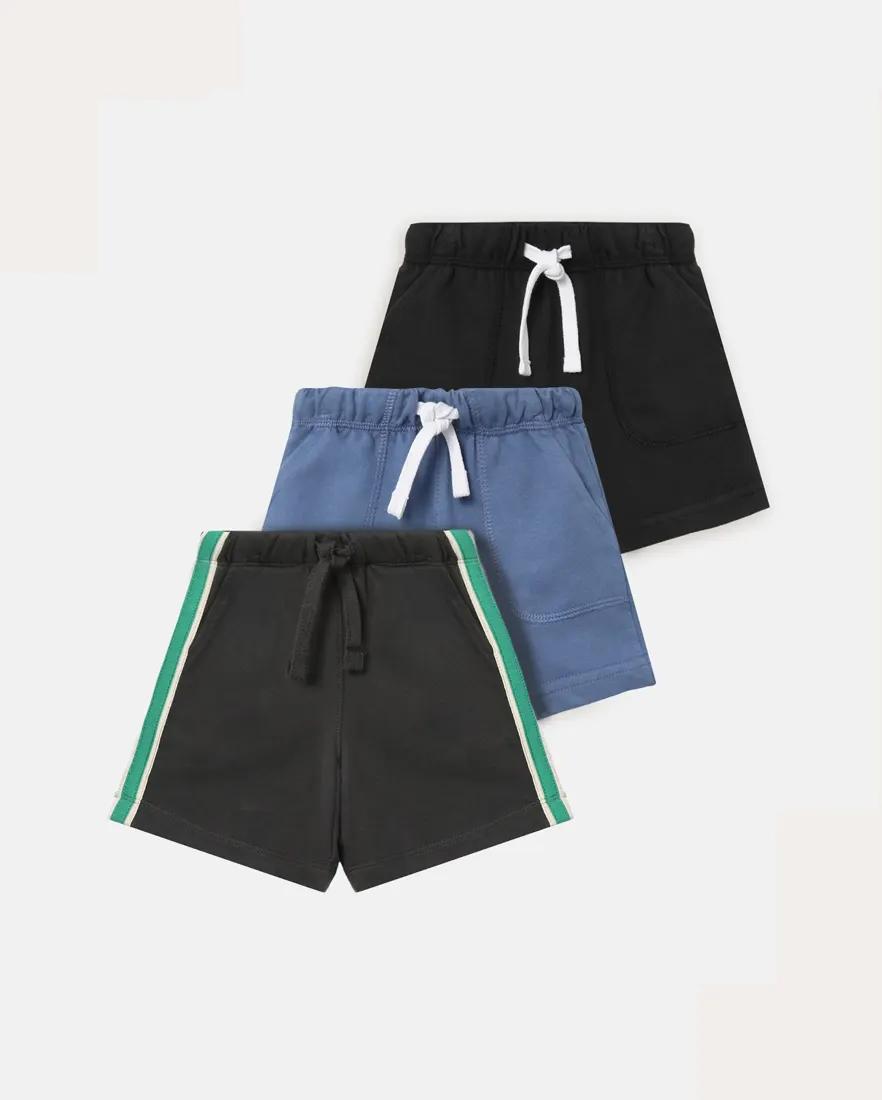 Kit bermuda com amarração infantil menino em moletom 3 peças