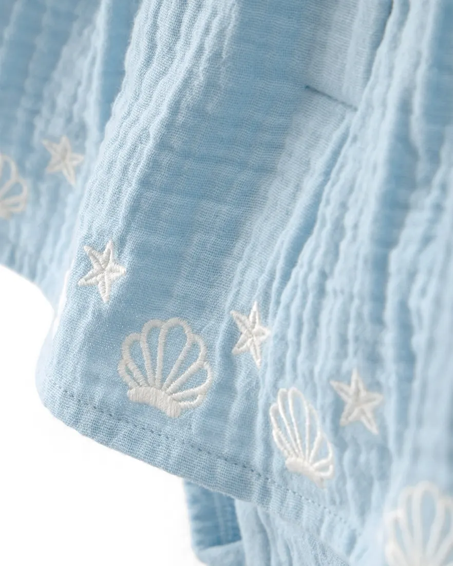 Outra vista de Banho de sol bebê texturizado bordado - Azul