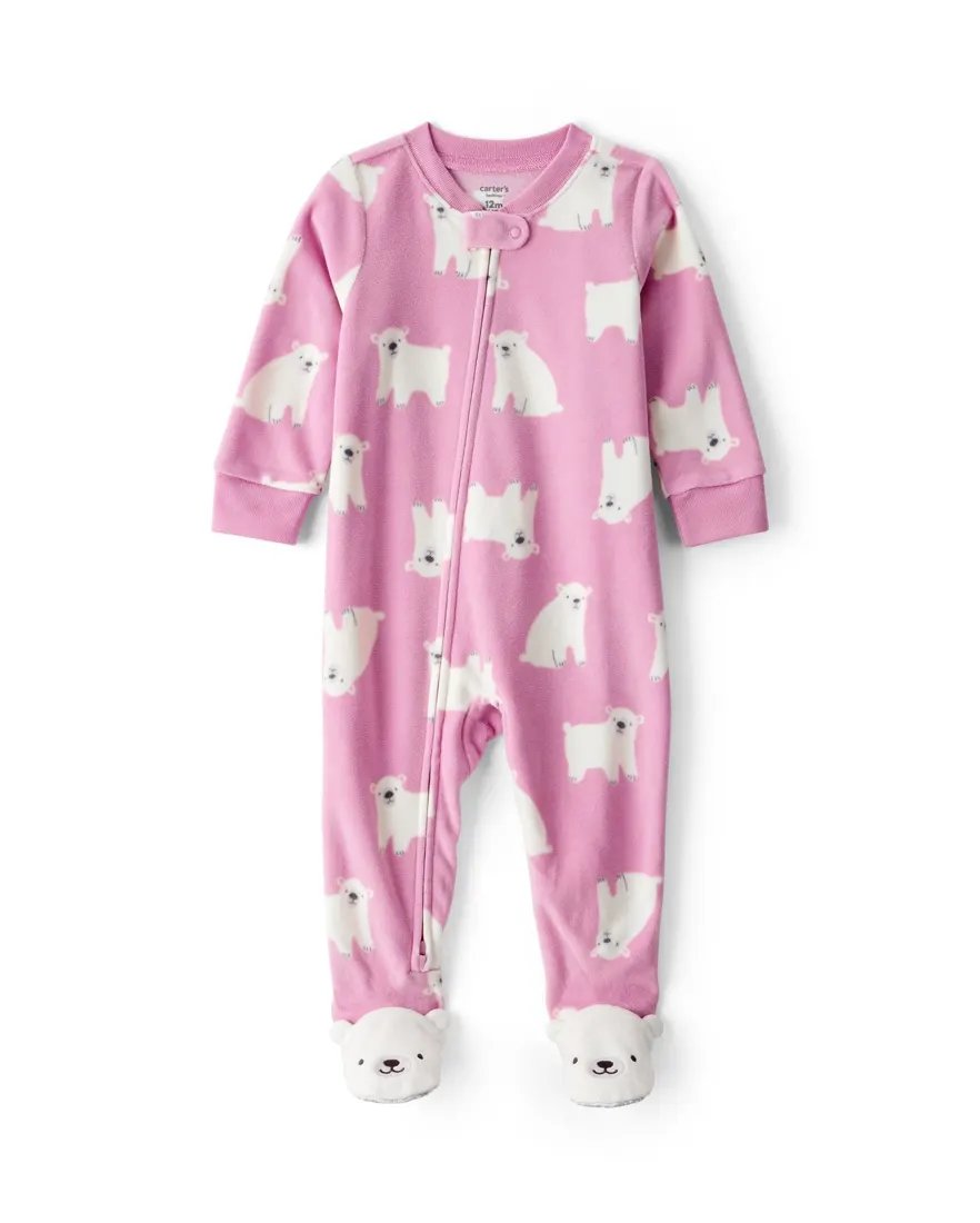 Macacão pijama infantil em fleece urso - rosa
