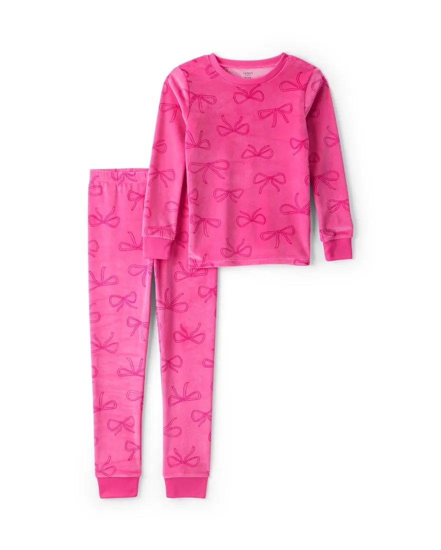 Pijama infantil menina em plush laço 2 peças - Rosa Escuro