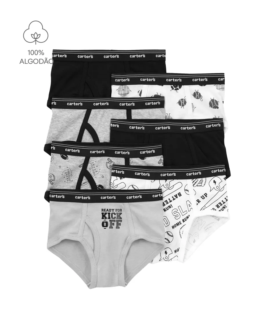 Kit cueca infantil 7 peças slip esportes multicor