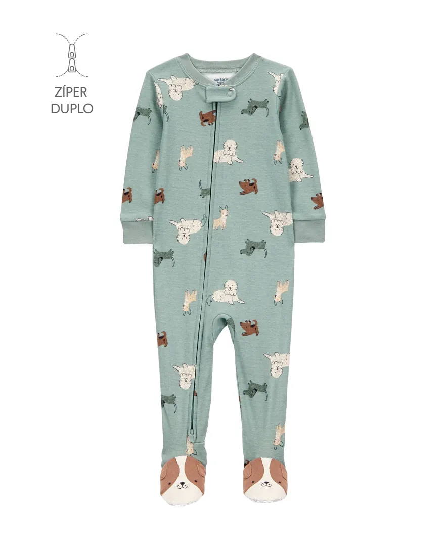 Macacão pijama infantil com pezinho cachorros - verde