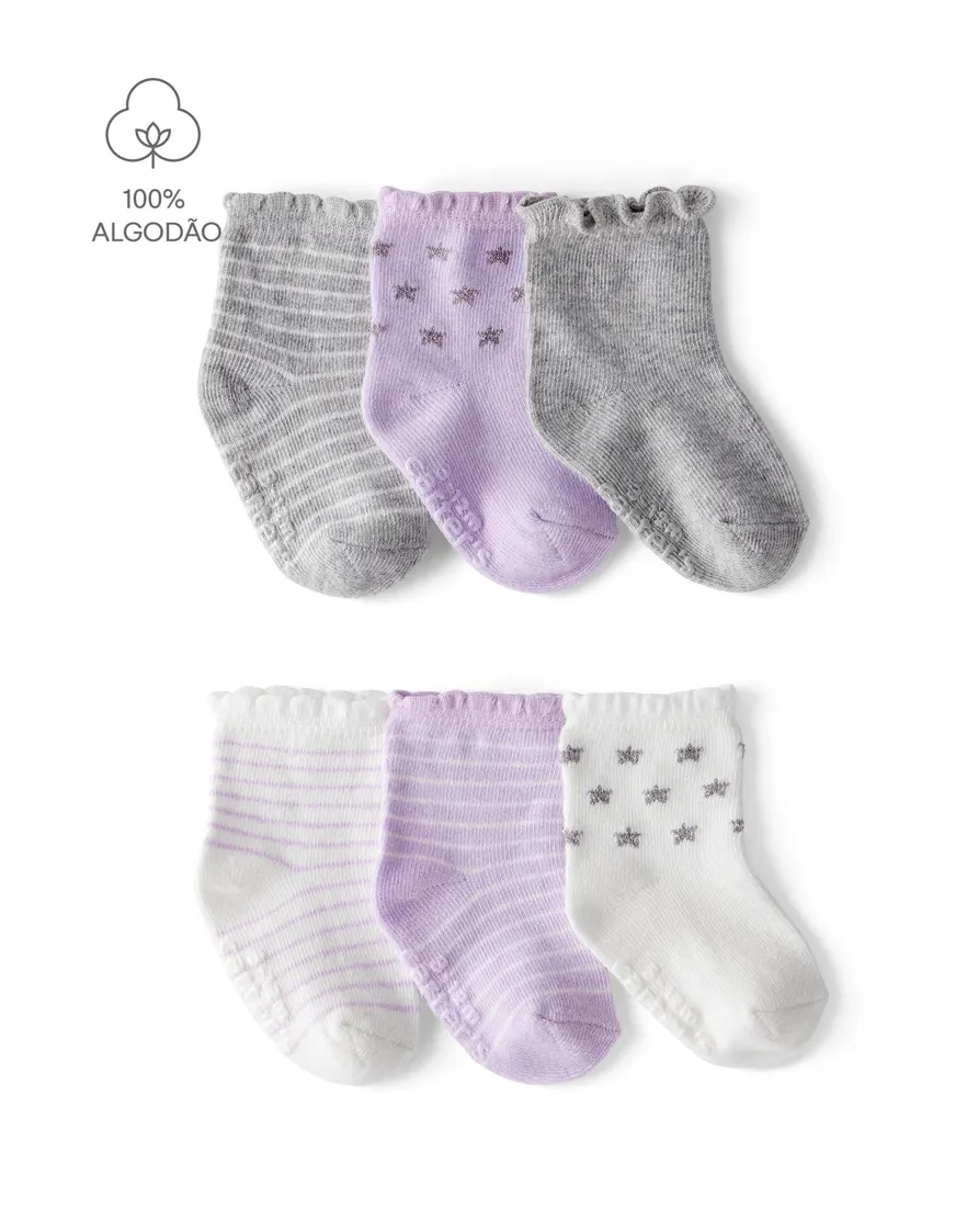 Kit meia bebê 6 pares com ripple mescla - multicor