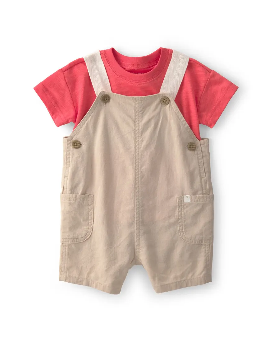 Jardineira com camiseta bebê menino em viscolinho 2 peças - Multicor