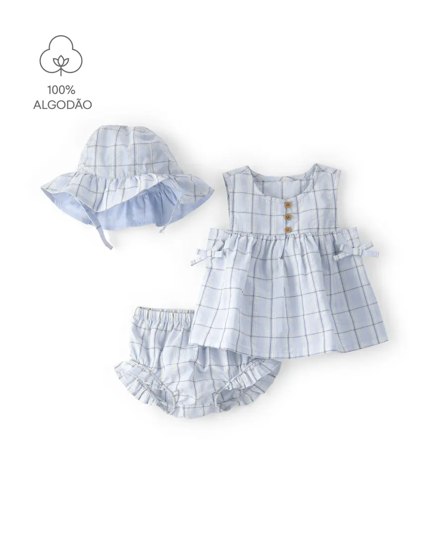 Conjunto com chapéu bebê menina estampado 3 peças
