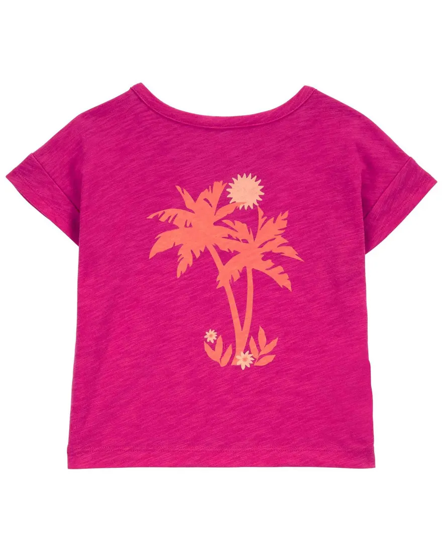 Outra vista de Camiseta infantil com bolso all smiles rosa