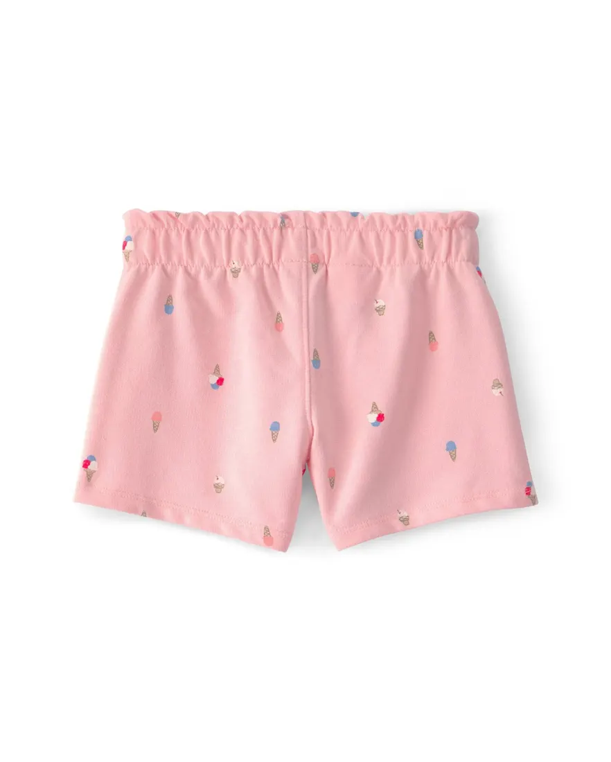 Outra vista de Short infantil com elástico estampado - Rosa