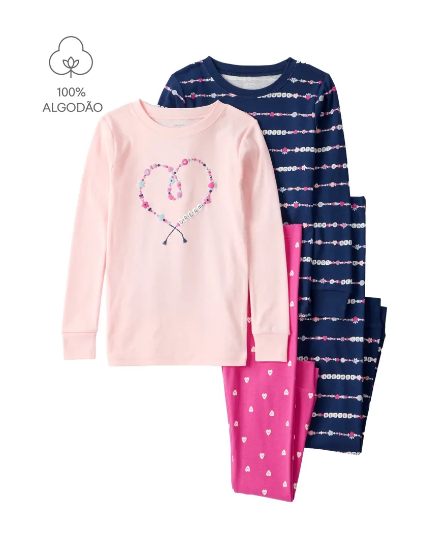 Pijama longo infantil 4 peças dream lover - multicor