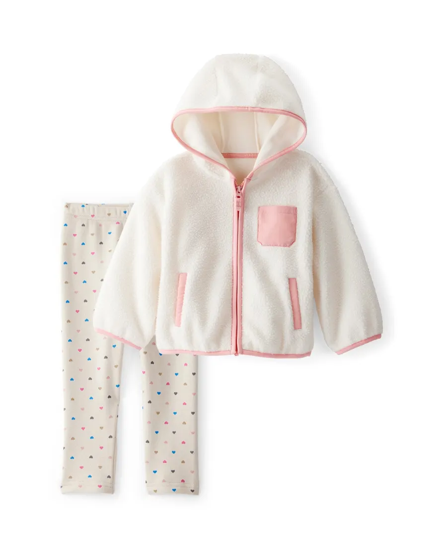 Conjunto longo infantil 2 peças em sherpa com capuz - branco