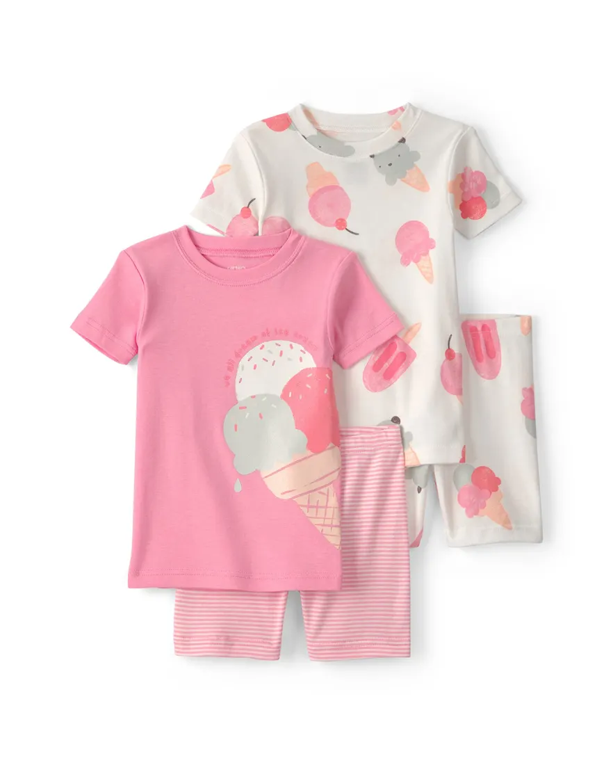 Pijama curto infantil 4 peças estampado - Multicor