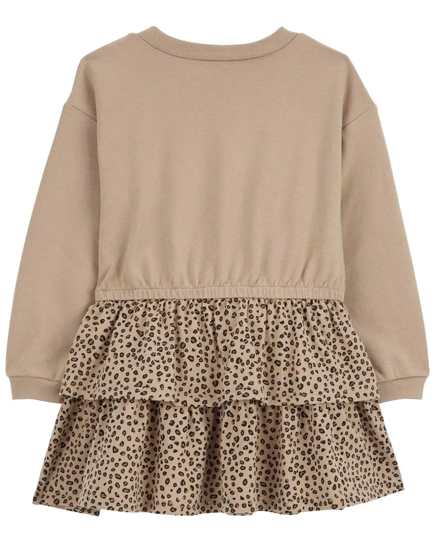 Outra vista de Vestido de moletom infantil animal print bege