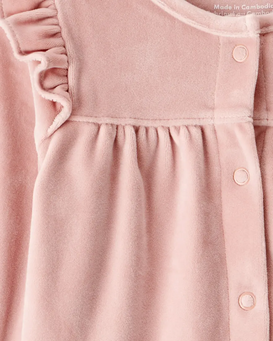 Outra vista de Macacão bebê em plush com babados - rosa