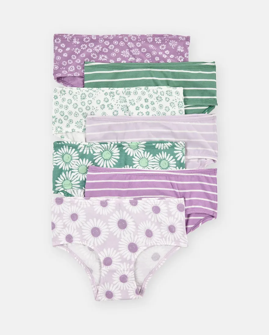 Kit calcinha infantil 7 peças listras e floral multicor