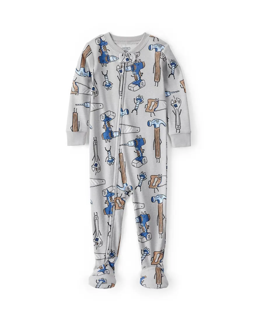 Macacão pijama bebê construção - cinza