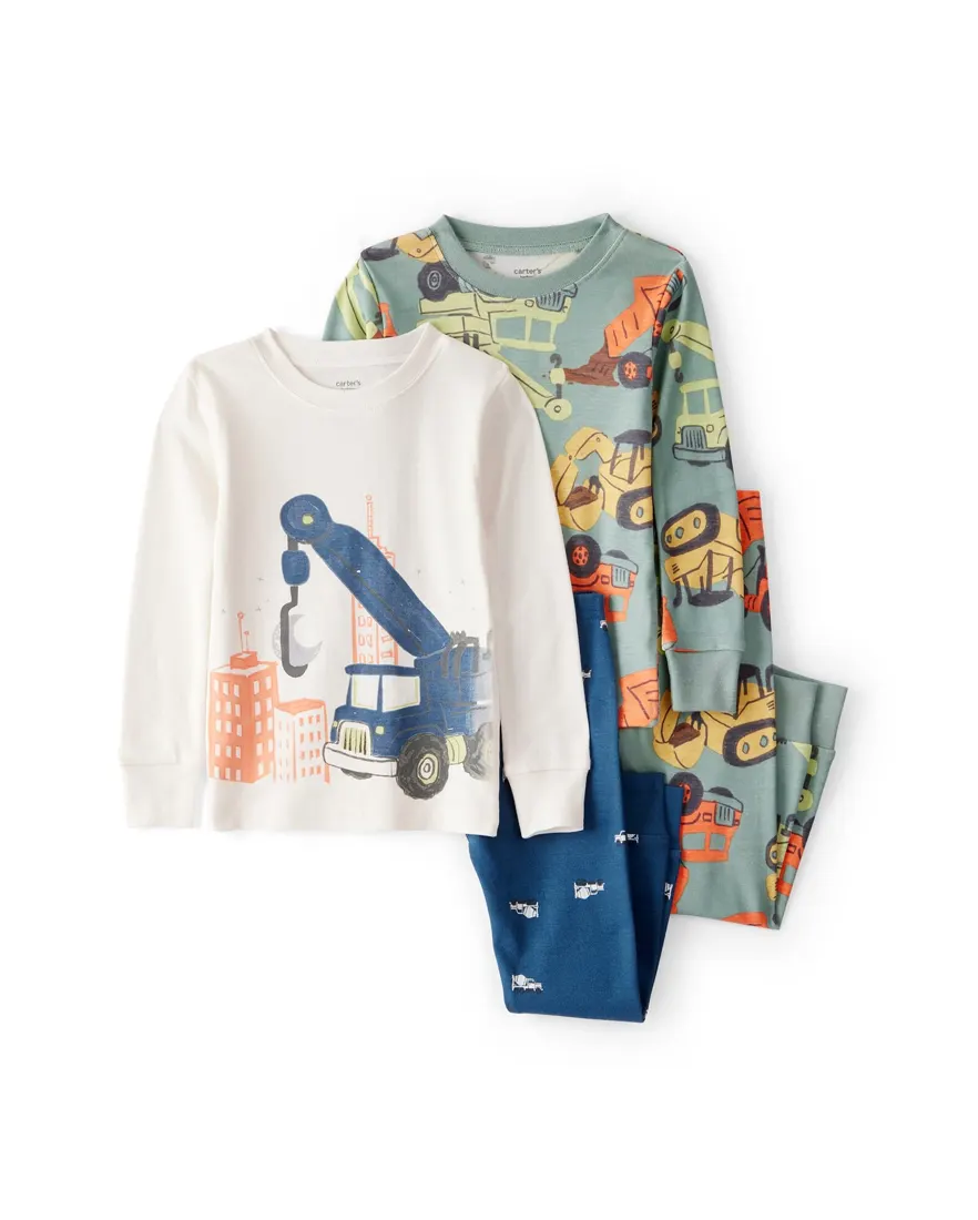 Pijama longo infantil 4 peças construção - multicor