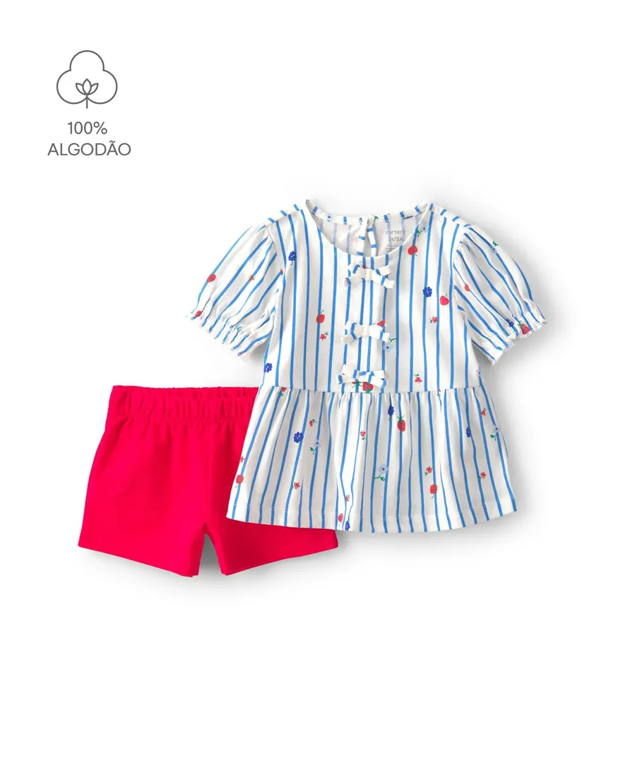 Conjunto curto infantil 2 peças estampado - Multicor
