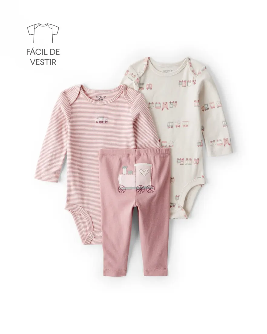 Conjunto longo bebê 3 peças trem - multicor