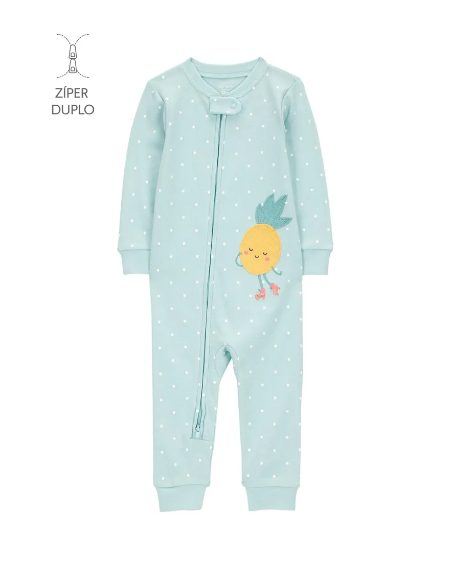 Macacão pijama Infantil abacaxi e poá azul