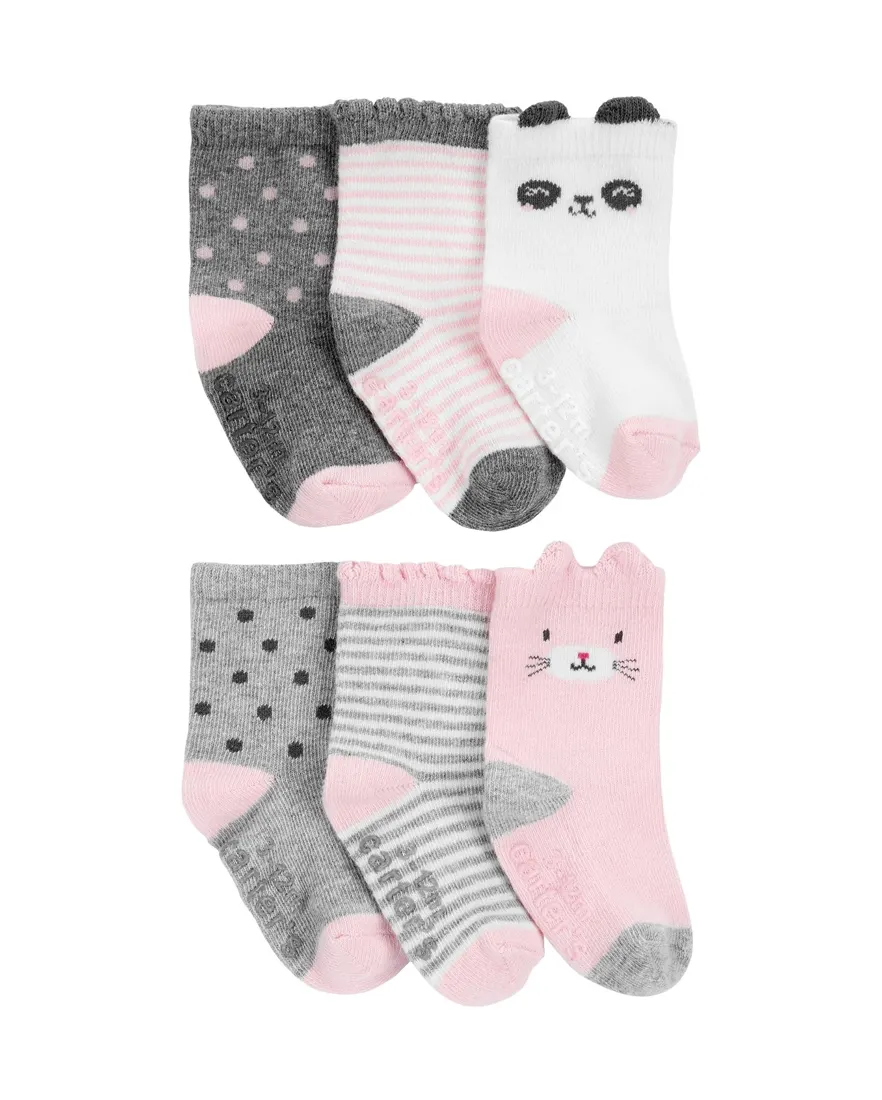 Kit meia bebê 6 pares animais e listras - multicor