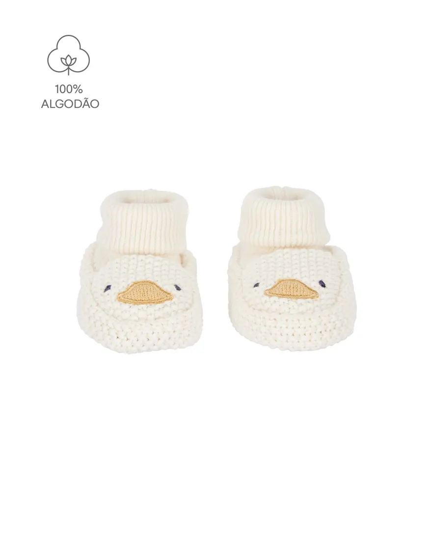 Pantufa bebê em tricot pato - Off-White