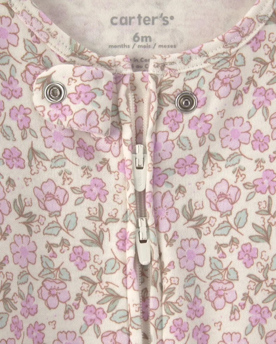 Outra vista de Macacão bebê com pezinho laço floral - bege