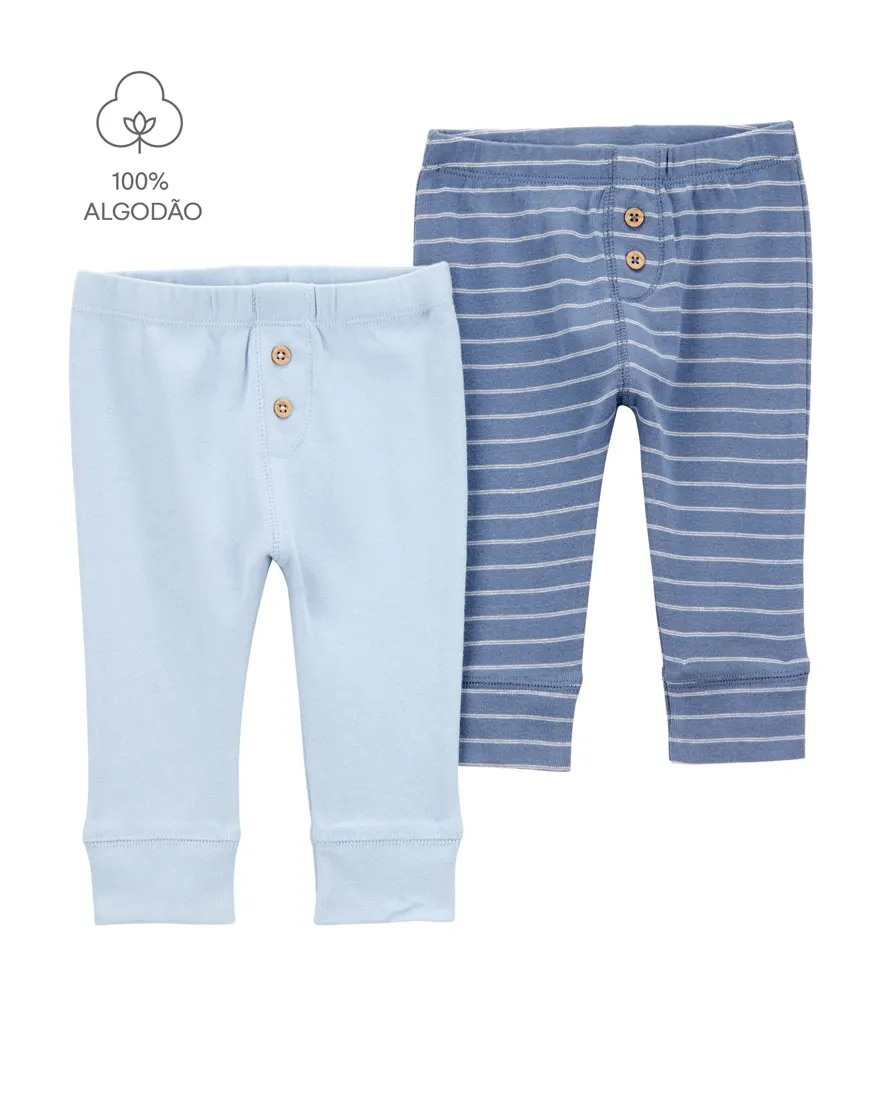Kit calça bebê 2 peças cós elástico listrado multicor